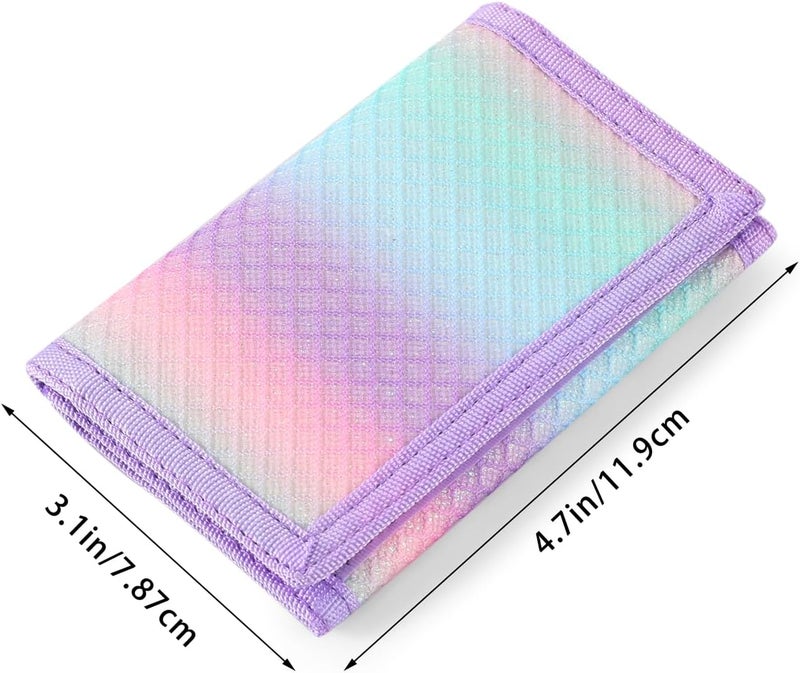 Nitort Wallet,RFID Trifold Canvas Outdoor Sports Wallets for Kid,Lovely and Novelty Wallet with Zipper for Kids- Front Pocket Wallet with Magic Sticker(Rainbow Bling KW06) - Image 1